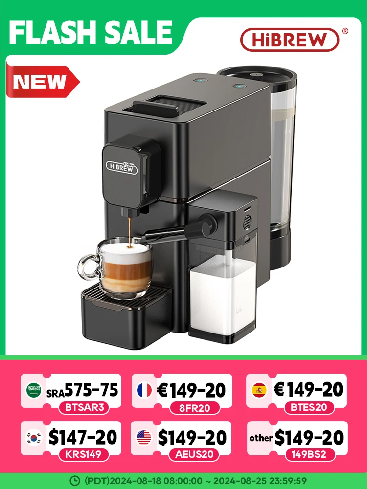 

HiBREW Nes Capsule Coffee Machine Automatic Frothed Milk Cappuccino and Latte Espresso Coffee Maker H15