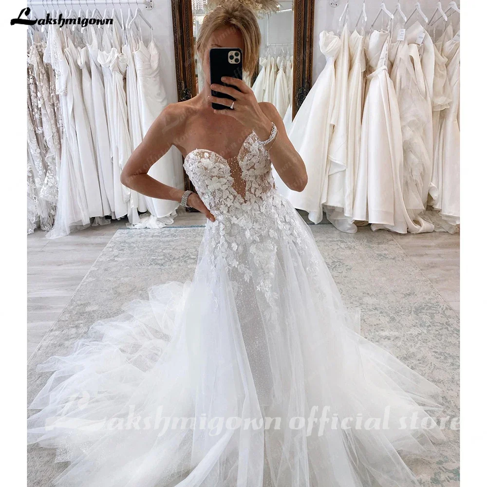 Lakshmigown Sweetheart Tulle Lace Wedding Dress 2024 Corset Beading Boho Bridal Gowns For Women Vestidos De Novia