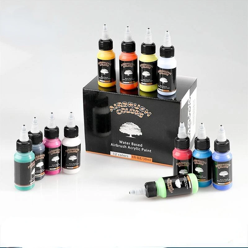 12 Colors Set Acrylic Paint Set Multi-purpose Water-based DIY Airbrush Painting Model Clothing Coloring Wall-painted Pigment