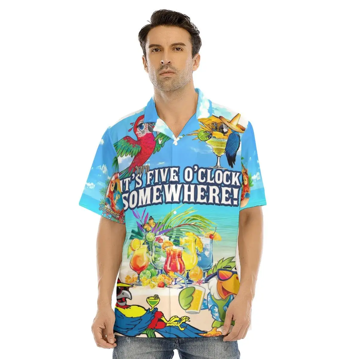 

Men's Hawaiian Parrot Shirt Cool Print for Man Beach Cartoon Short Sleeve Summer Casual Button Up Tops 3D Shirts