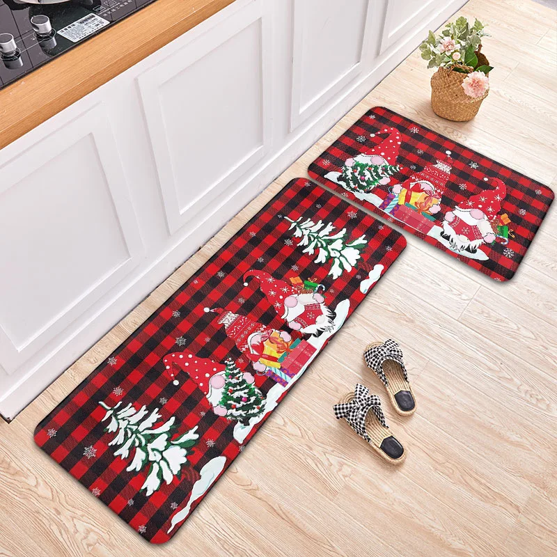 Merry Christmas Waterproof Kitchen Mats Set of 2, Anti Fatigue, Stain Resistant Floor Rug, Decorative Non Slip Floor Mat