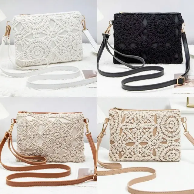 Bolso tejido bohemio rectangular para playa y vacaciones