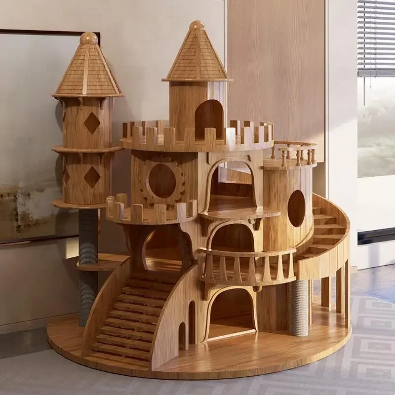 Large castle full solid wood cat climbing frame tree integrated luxury cat frame cat villa puppet Maine multi-cat