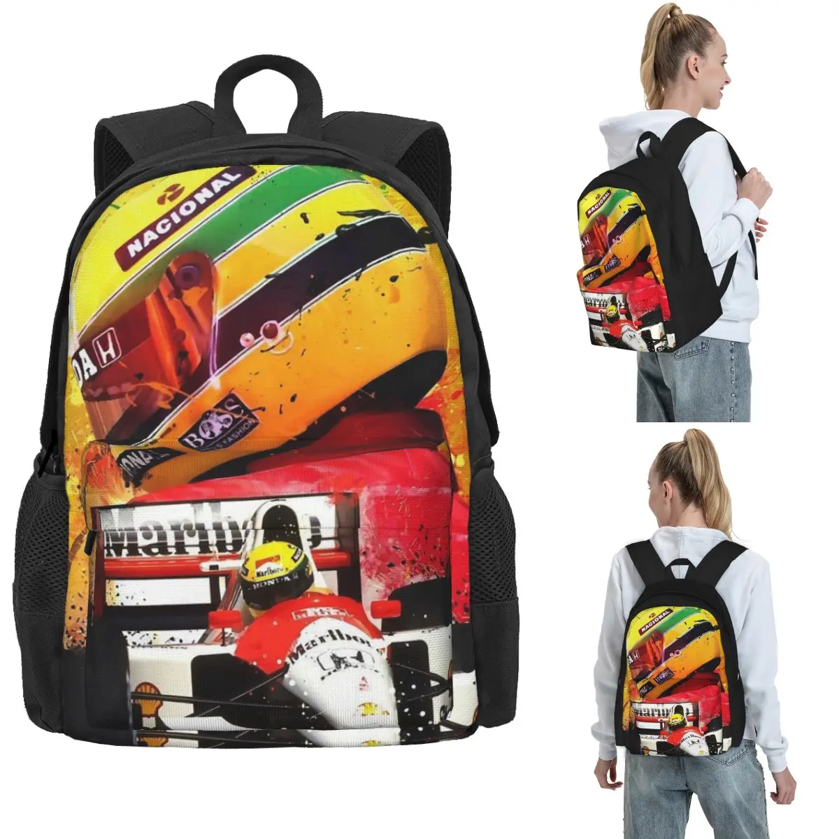 アイルトン・セナレーシングカーバックパック男の子女の子ランドセル大容量子供スクールバッグ旅行リュックサックショルダーバッグ