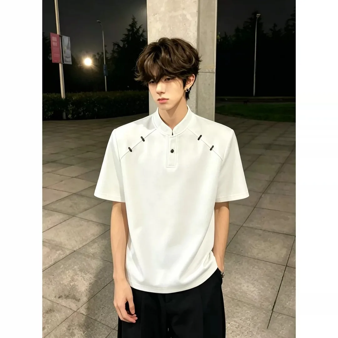 2026 Summer New Design Men's Short-Sleeved T-Shirt Half-Sleeved Shoulder-Embellished Shirt