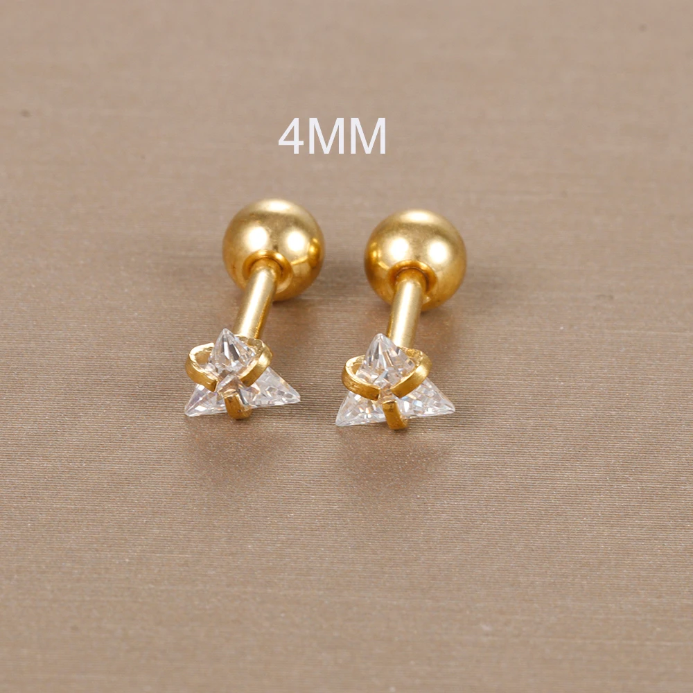 2PC Stainless Steel Minimal Crystal Triangle Piercing Earrings Helix Studs Tragus Cartilage Studs Earring Christmas Jewelry Gift