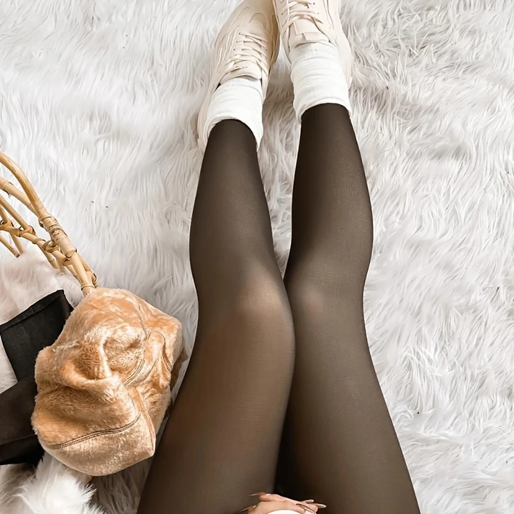 Thermo-Strumpfhose mit einer Naht, gefüttert mit Fleece, warme, durchscheinende Strumpfhose, die wie eine dünne, transparente Thermo-Strumpfhose wirkt, dicke Thermo-Strumpfhose, Leggings für kaltes Wetter. – Detail 2