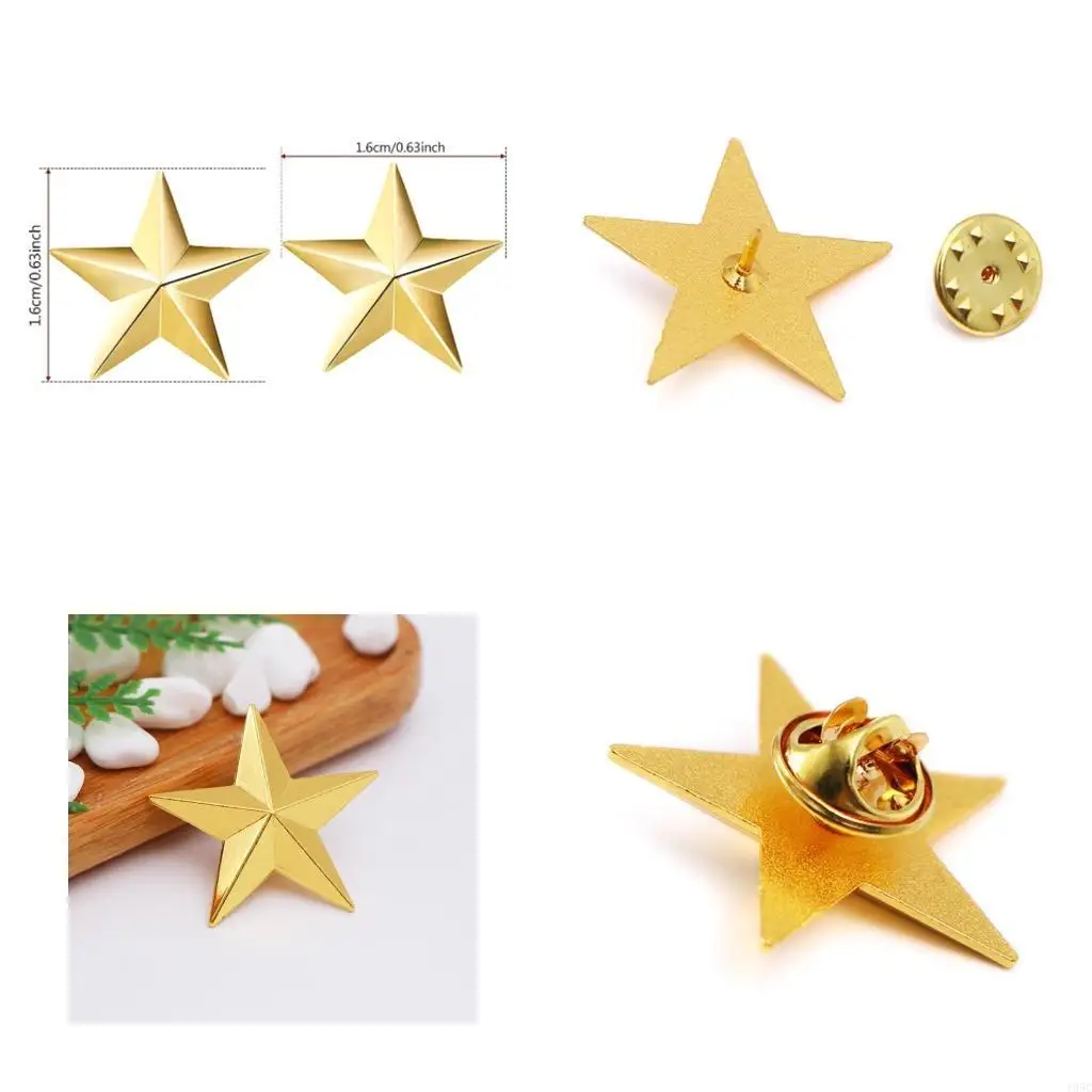 195C Fancy Alloy Star Brooch Lapel Pin Shirt Collar Pin 5Point Gold Badge Pin Jewelry