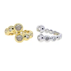 Wholesale Factory Price Full Paved Sparking 5A CZ Gold Color Round Ball Band Finger Ring Women Jewelry