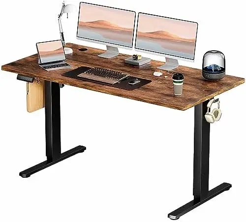 

Electric Standing Desk, 55 x 24 Inch, Rustic Brown, Ergonomic Adjustable Desk Stand with Memory Preset, Sit Stand Desk for Home