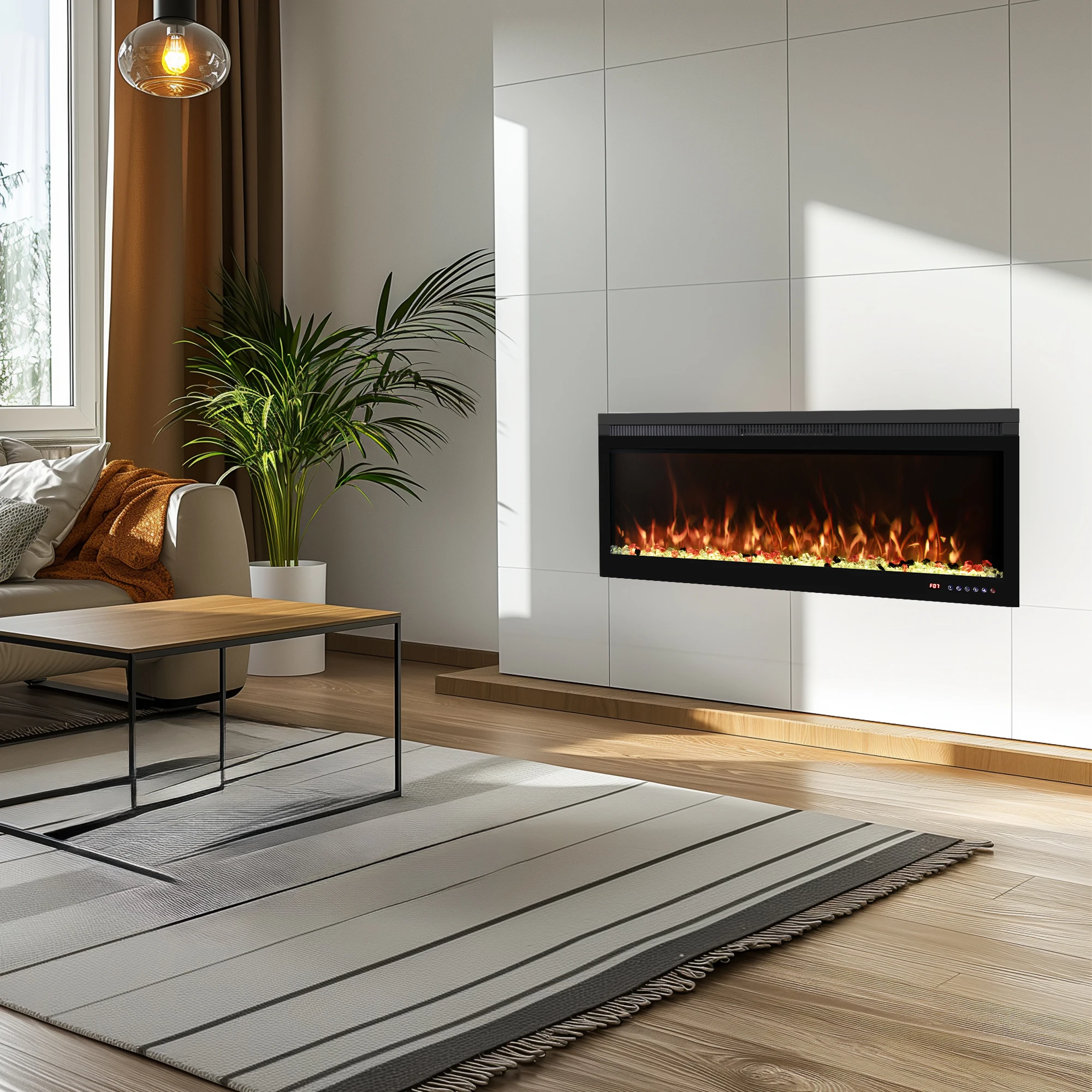 60 Inches Wholesale WiFi-Enabled Electric Fireplace Manufacturer With Slim Frame Thermostat Multi-Color Combinations