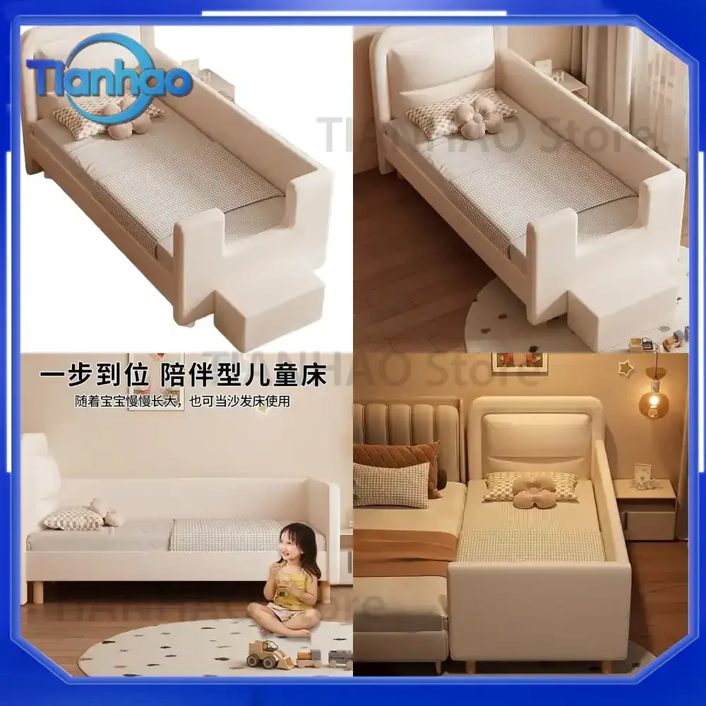Solid Wood Children's Splicing Bed for Kids with Wide Bedside Small Bed and Guardrail for Boys and Girls Crib Baby Splicing
