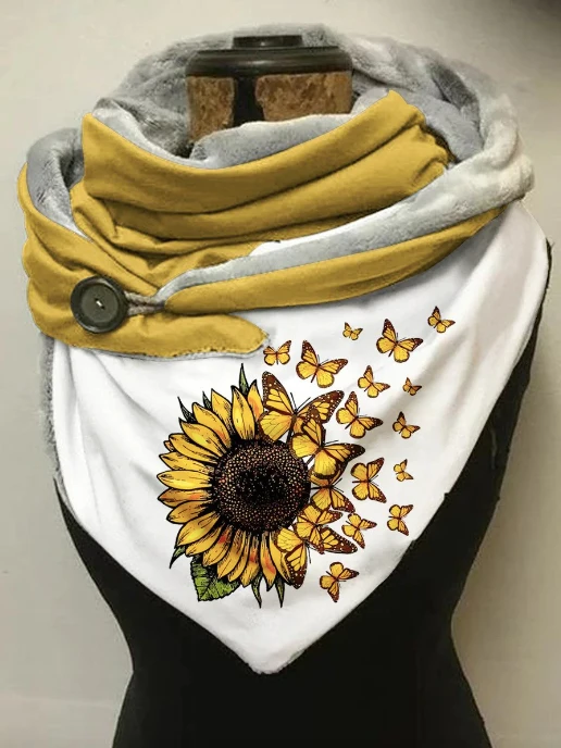 

Sunflower Butterfly Art Thermal Fleece Casual Scarf And Shawl for Women