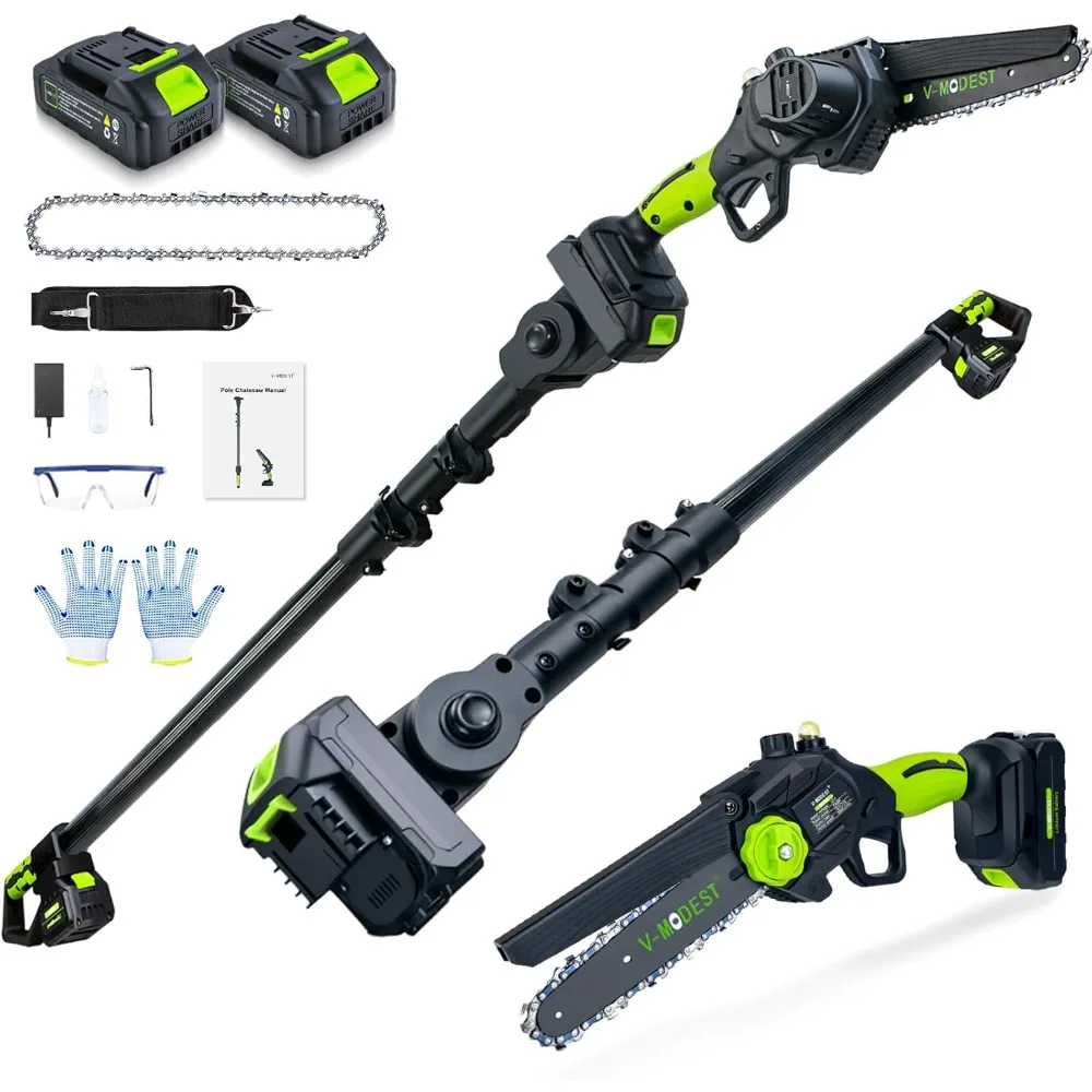 

2-in-1 Cordless Pole Saw, 6 Inch Brushless Pole Chainsaws Mini Handheld Chainsaw with 2× 21V Batteries, 6.5lb Lightweight, Auto
