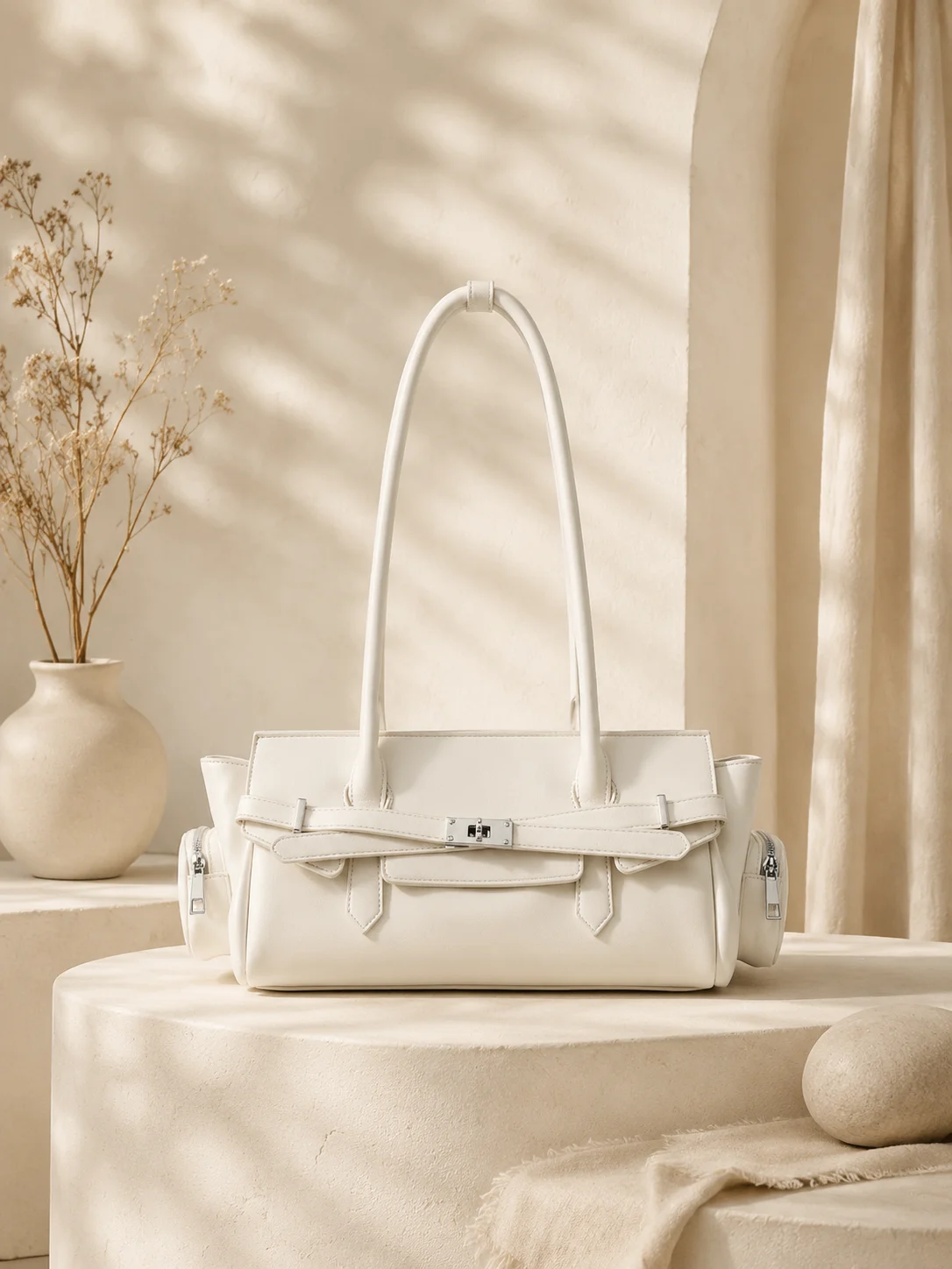 New East-West Shoulder Bag for Women PU Leather Underarm Bag Fashion Baguette Style Handbag Elegant Top Handle Casual Daily bags