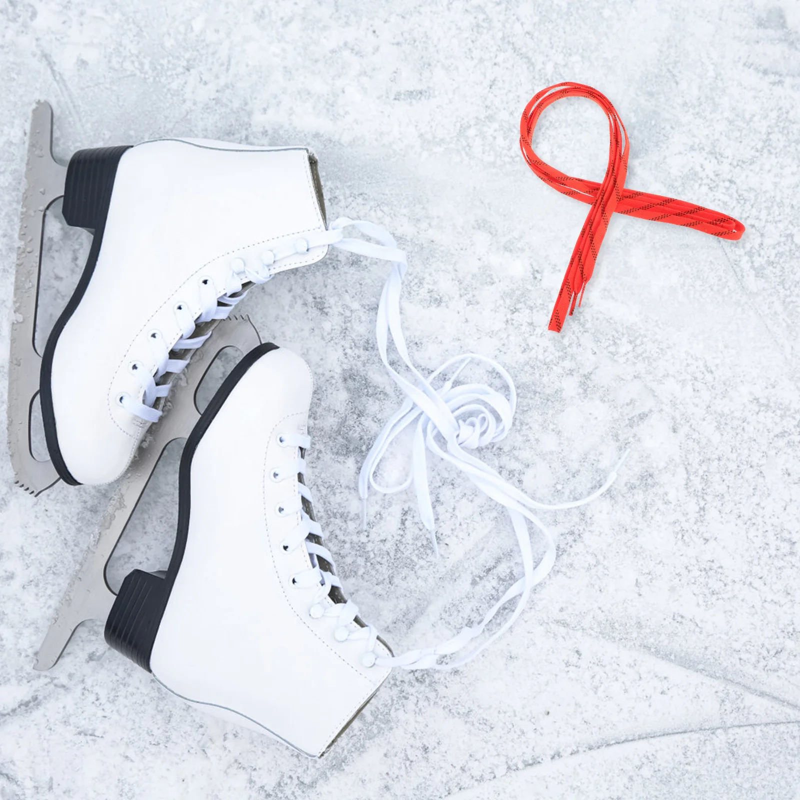 

All Match Shoelaces for Skates Ice Hockey Waxed Flat Shoe Strings Tightener Wide Lace Puller Bite Protector Up