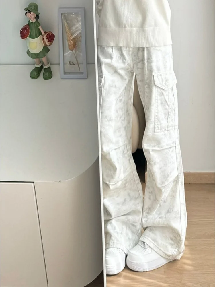 American Sle Work Pants Men's High Street Cool Pleated Wide Leg Loose Straight Micro Flared Tied Dye Casual Trousers