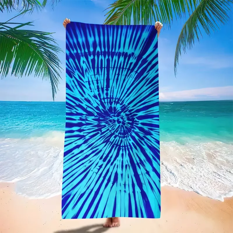 Blue Tie Dye Swirl Radial Beach Towel Soft Quick Dry Absorbent Swim Towel Boho Large Lightweight Beach Blanket for Summer Travel