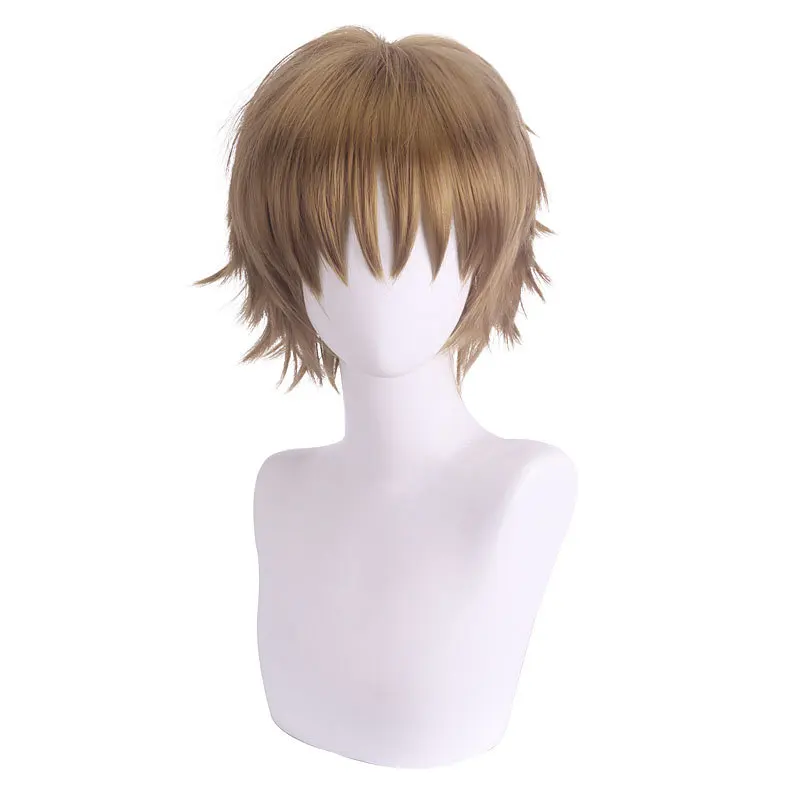 Synthetic Short Fluffy Cosplay Wig Spiky Layered Style for Sakura Inspired Character, Li-Lang Design, Unisex Anime Costume Heat