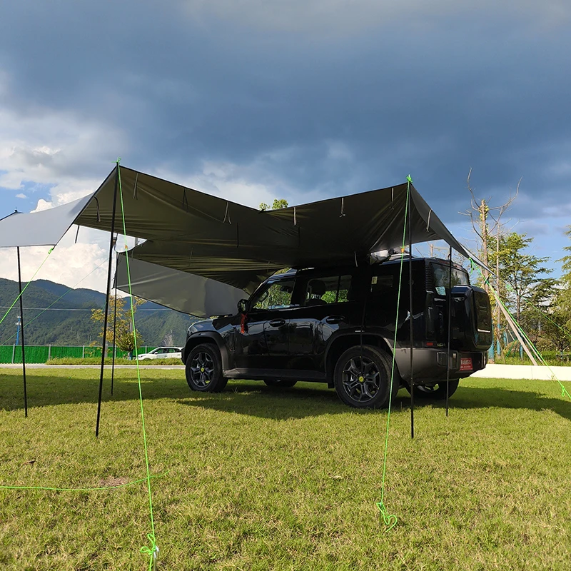 SUV Tailgate Tent with Awning Shade and Mesh Screen Door, Car Awning Tailgate Tent, Windproof Hatchback, Camping Tent