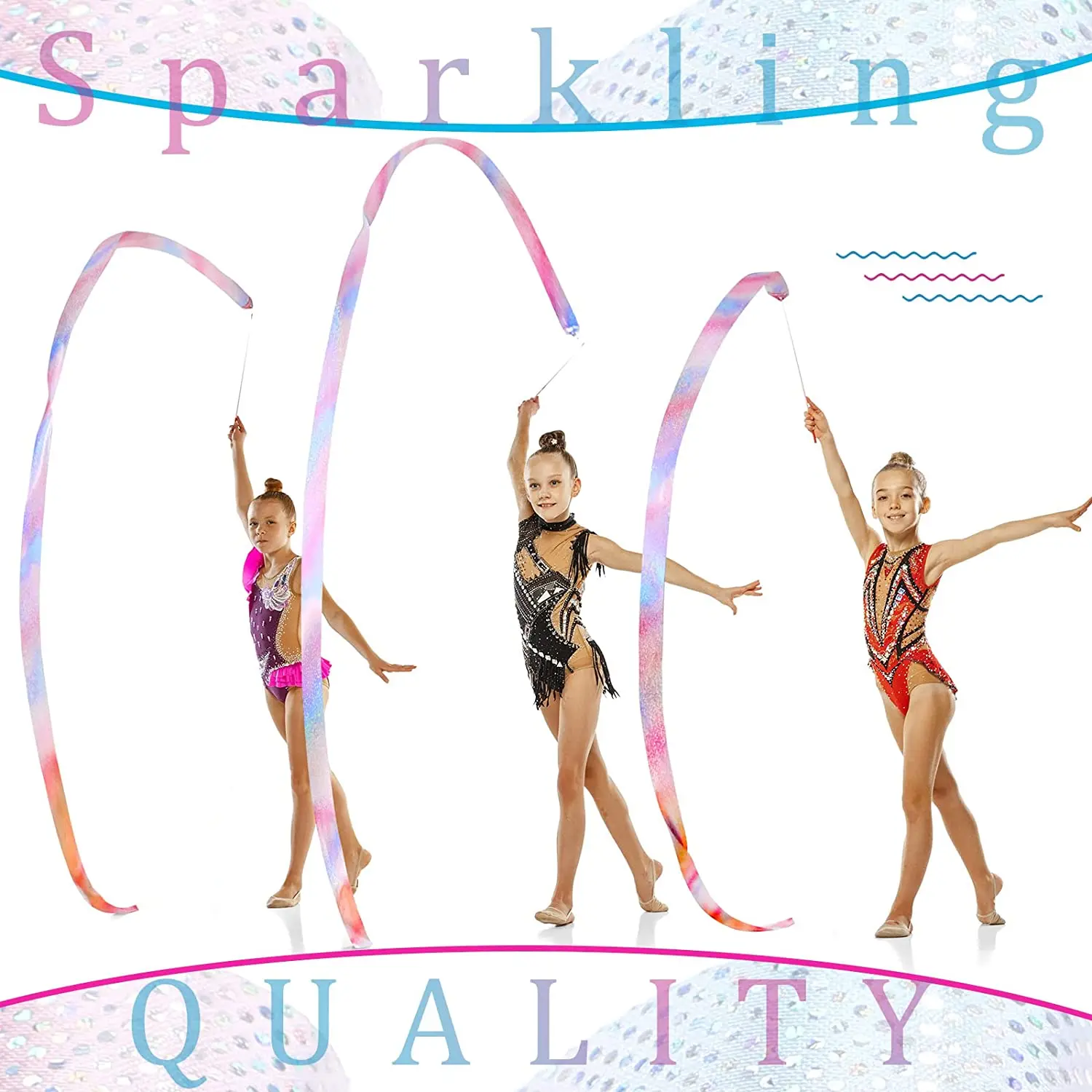 10pcs Flashing Star Gym Ribbons Dance Ribbon Rhythmic Art Gymnastics Ballet Streamer Twirling Rod Rainbow Stick Training 2M/4M