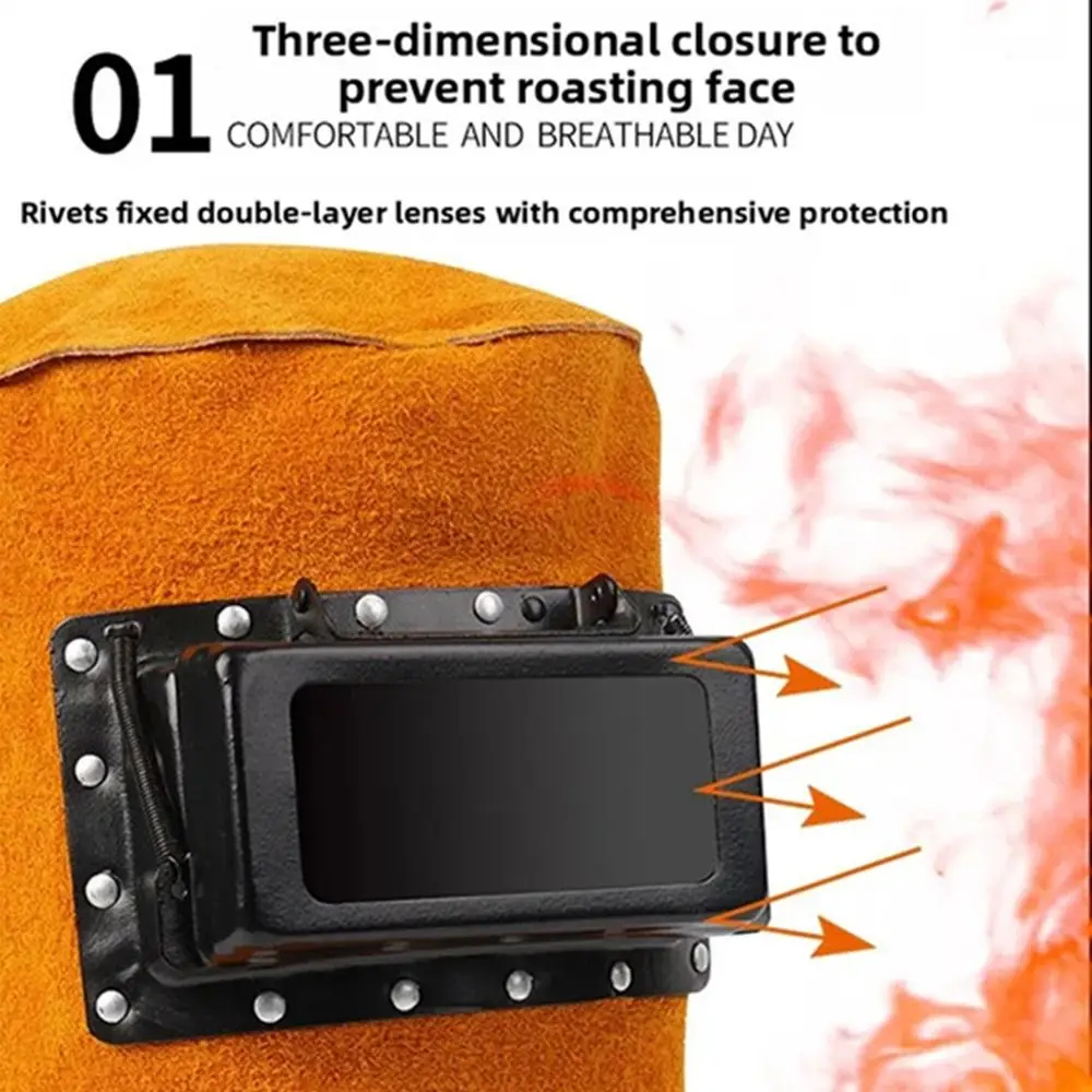 قناع خوذة لحام بعدسة مفتوحة قابلة للطي، غطاء لحام جلدي مريح ومتين ومقاوم للحرارة #3
