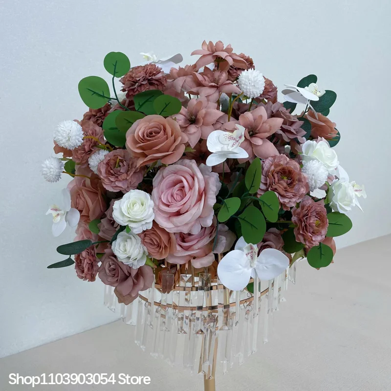 Künstliche Blumenanordnung mit Rosen und grünen Blättern, Sofaläufer, Blumenreihe, Hochzeitstisch-Mittelstück, Blumenball, Event-Party-Hintergrunddekoration, Requisiten – Detail 5