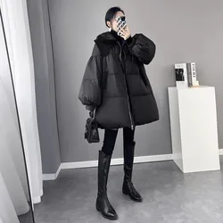 Black Lantern sleeved Down Jacket Women's 2024 Winter New Loose Thicken White duck down Coat Female Thicken Warm Parkas Overcoat