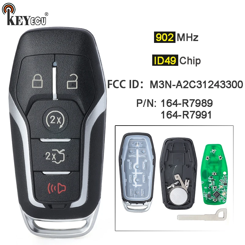 

KEYECU 902MHz ID49 Chip M3N-A2C31243300 164-R7989 /164-R7991 Smart Remote Key Fob for Ford Fusion Explore Edge for Lincoln MKC