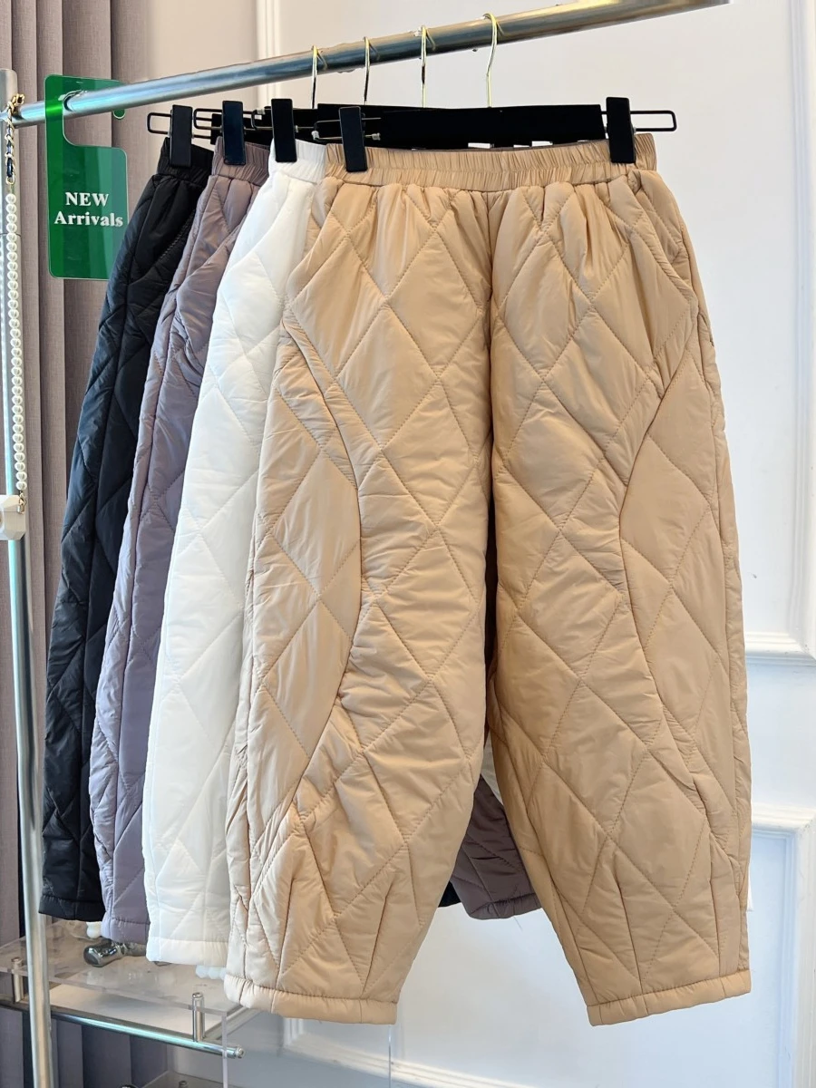 

Легкие пуховые хлопковые брюки, женские зимние модные свободные брюки Харлан больших размеров с высокой талией, прямые брюки, длинные брюки...