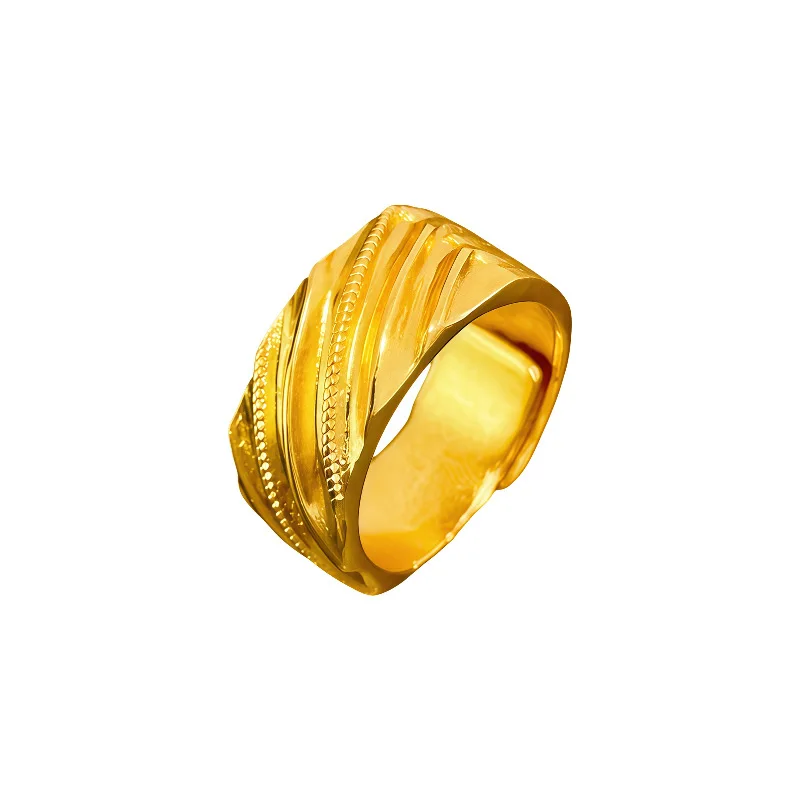 Luxury 24K 9999 Pure Gold real gold Wide Mobius Men's Striped Open Ring