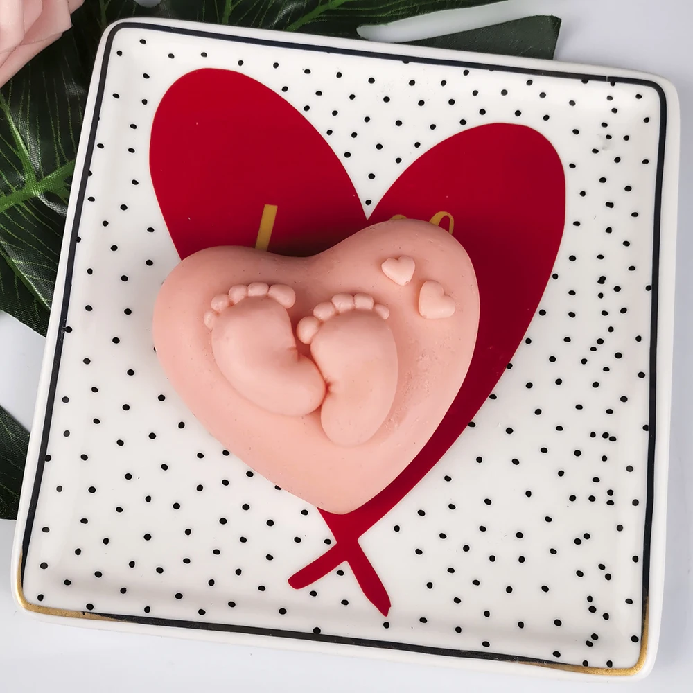 PRZY Love Heart Mold Soap Molds Handmade Mould Silicone Heart Baby Feet Molds Fondant Soap Clay Resin Candle Mould