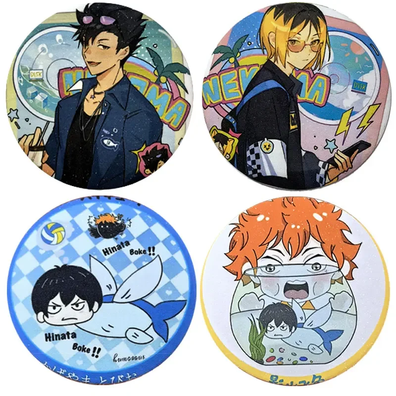 Anime Haikyuu Brooch Pins 58mm Cartoon Cosplay Shoyo Hinata Tobio Kageyama Badge Brooches Backpack Clothes Accessories Gifts