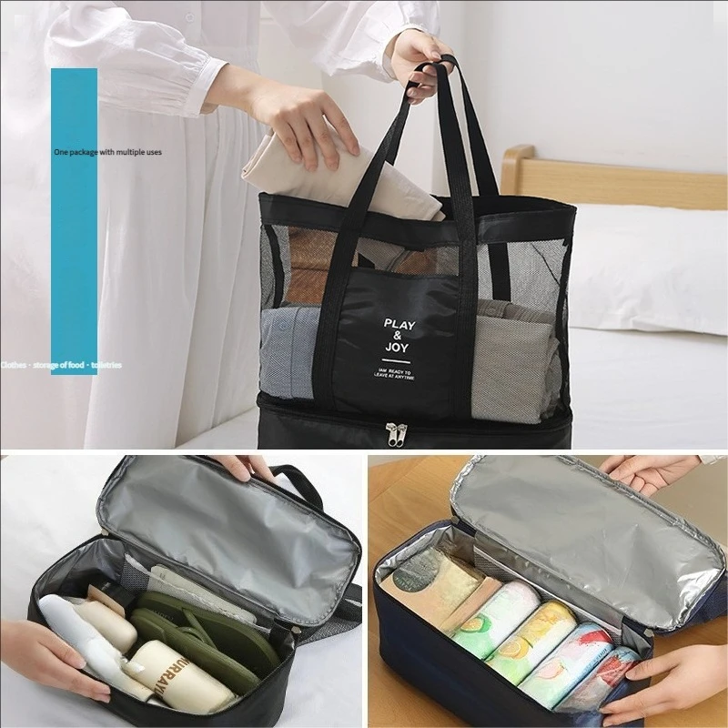 Tote Waterproof Bento Bag Swimming Bag Travel Storage Beach Bags Insulated Double Layer Picnic Ice Bags