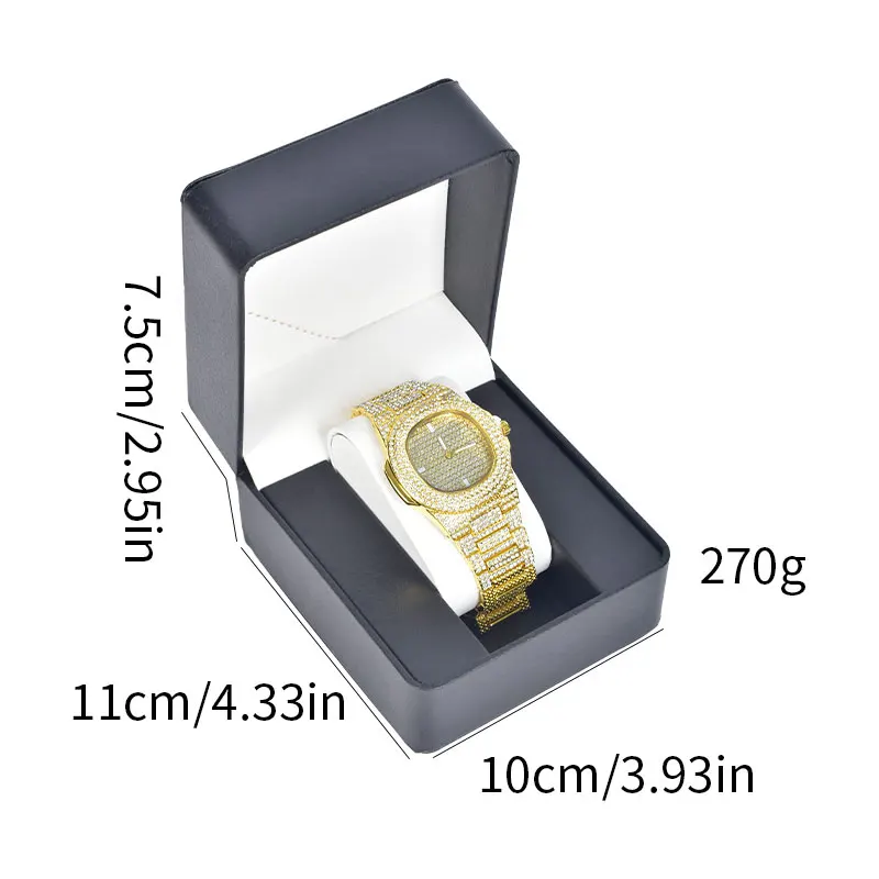 Orologio da donna in oro popolare Hiph-op pieno artificiale Biamond Avantgarde orologio al quarzo alla moda orologio e scatola dell'orologio vestito regalo di festa