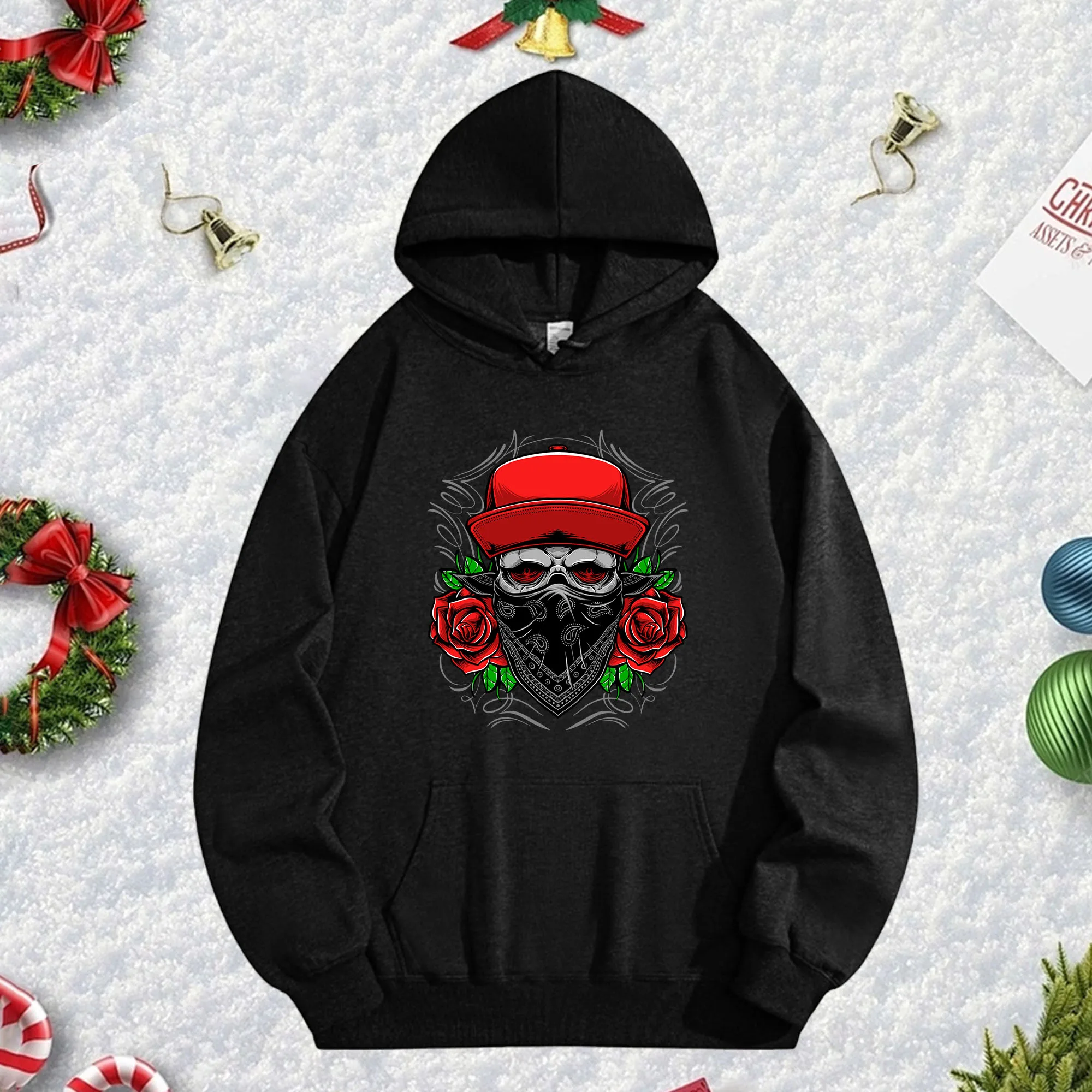 

Thug Rose New 270G Черная толстовка унисекс, теплая флисовая толстовка для зимнего сезона, праздничная одежда на Рождество и Новый год