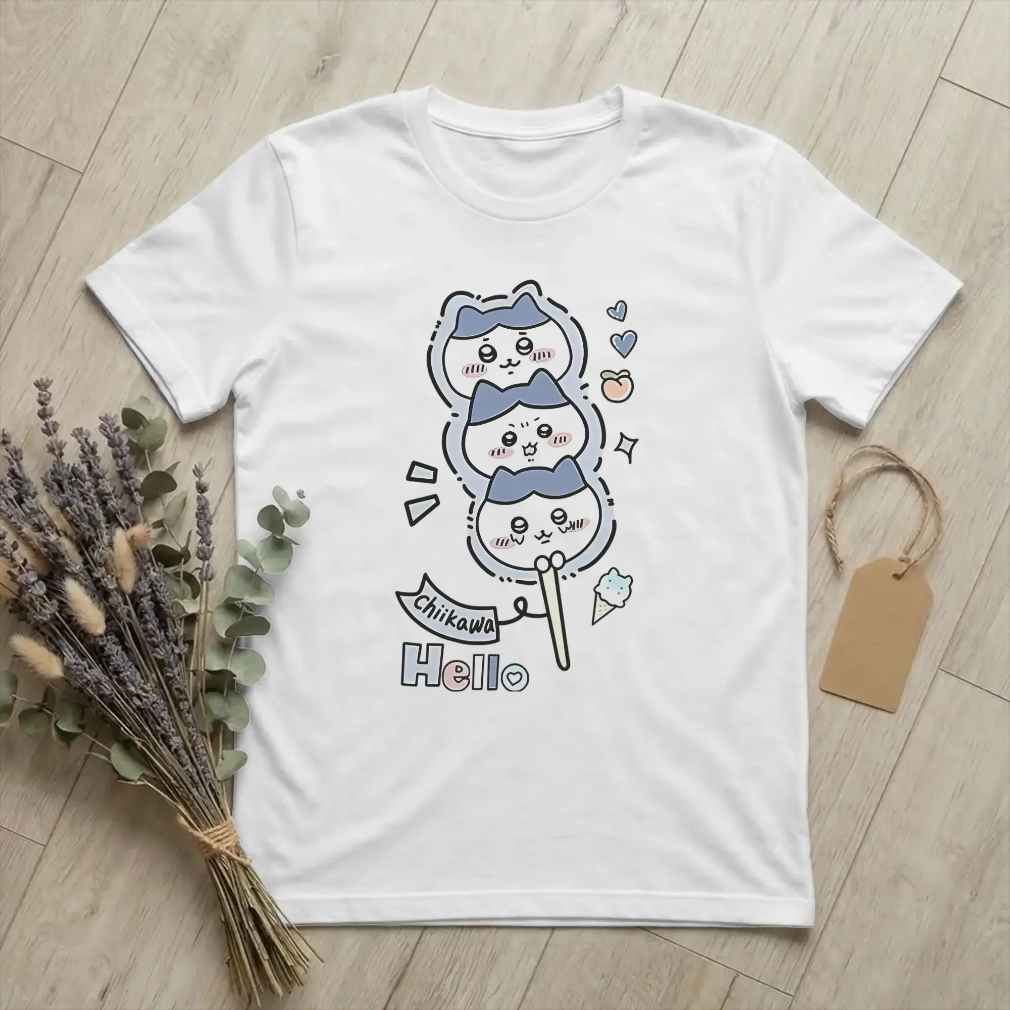 Men Women's Kids Hello Chiikawas Hachiware T Shirt Cotton Tops Unique Short Sleeve Round Collar Tees T-Shirt