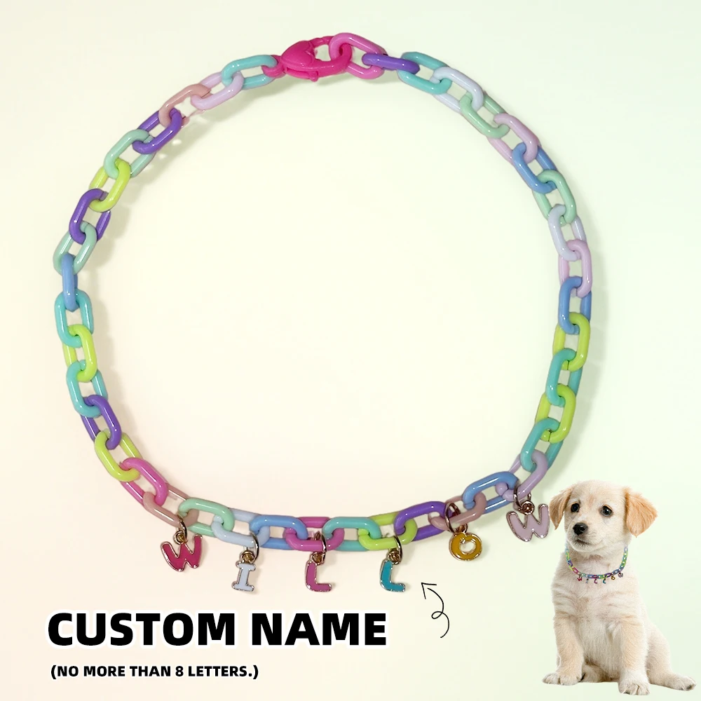 

Customizable Personalised Pet Cat Name Necklaces Collar with Colorful Plastic Chain for Small Dogs, Kitten Chihuahua Yorkie