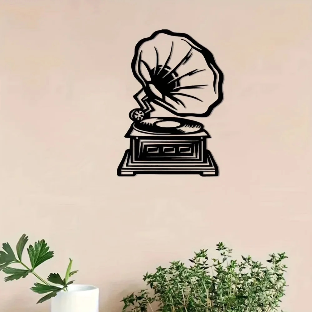 Retro Gramophone Iron Wall Art Vintage Phonograph Metal Sign Outdoor Hanging Home Garden Rustproof Gift Ornament