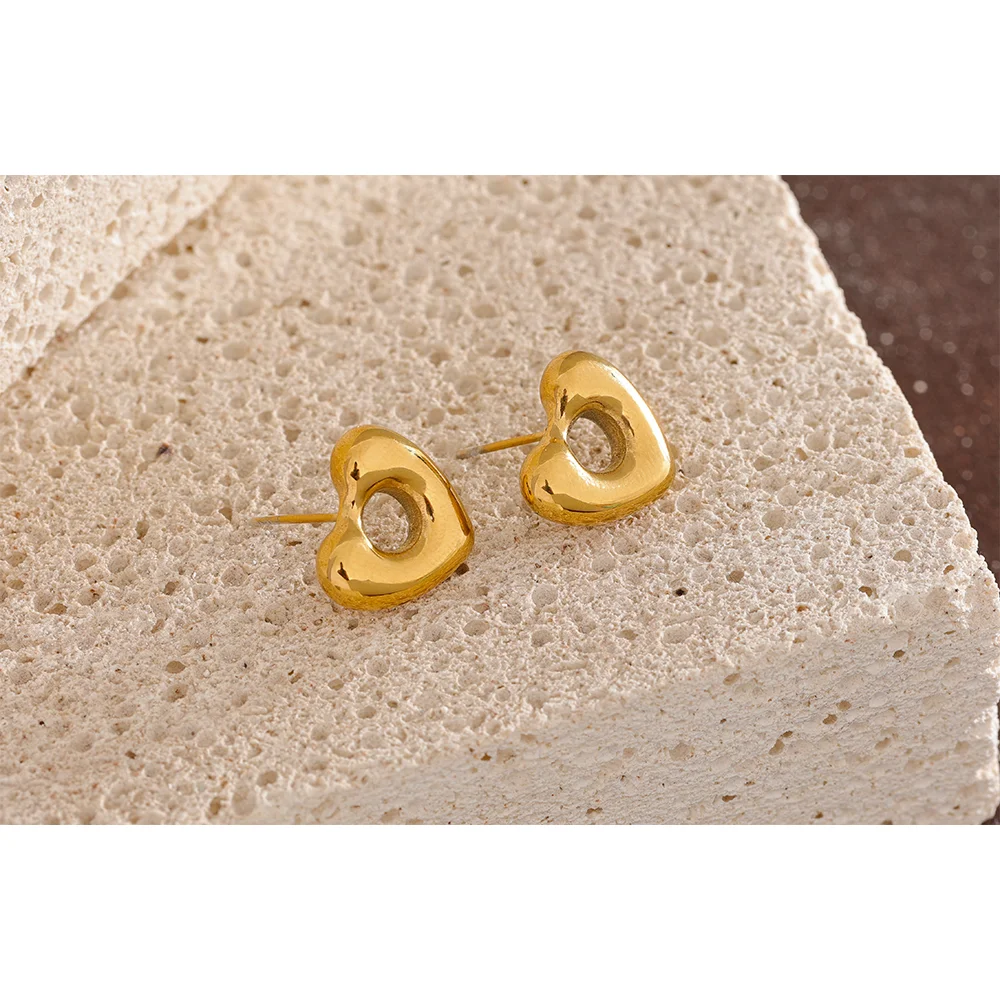 Yhpup – boucles d'oreilles en forme de cœur pour femme, bijou en acier inoxydable, couleur or, plaqué PVD, étanche, cadeau, 18K