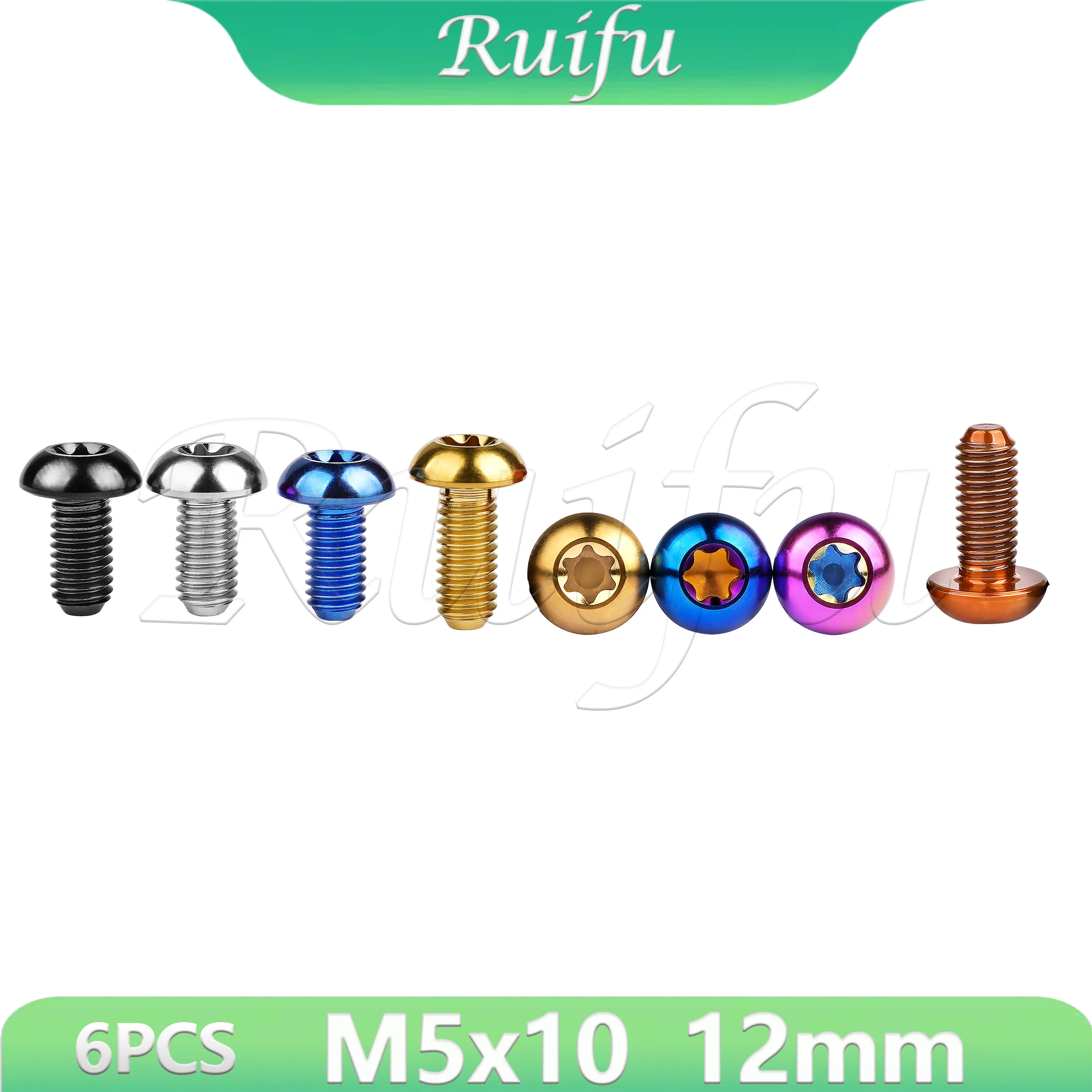 

Ruifu Titanium Bolt 6PCS M5x10 12mm Button Torx T25 Head Screw for Bike Bicycle Disc Rotor Water Bottle Cage Cycling Parts