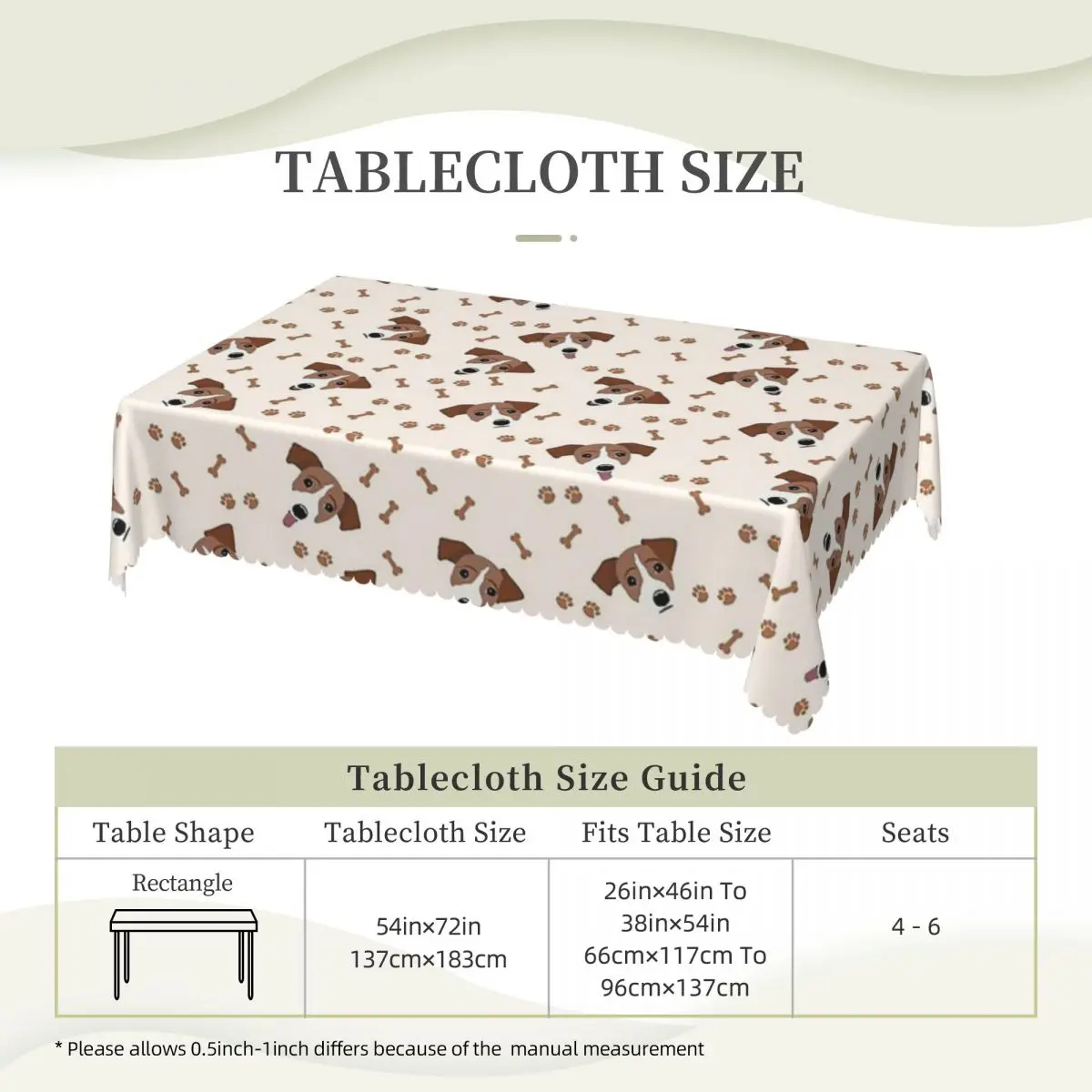 Jack Russell Terrier Dog With Bones Tablecloth Restaurant Kitchen Rectangular Tablecloth Festival Outdoor Dining Table Cover