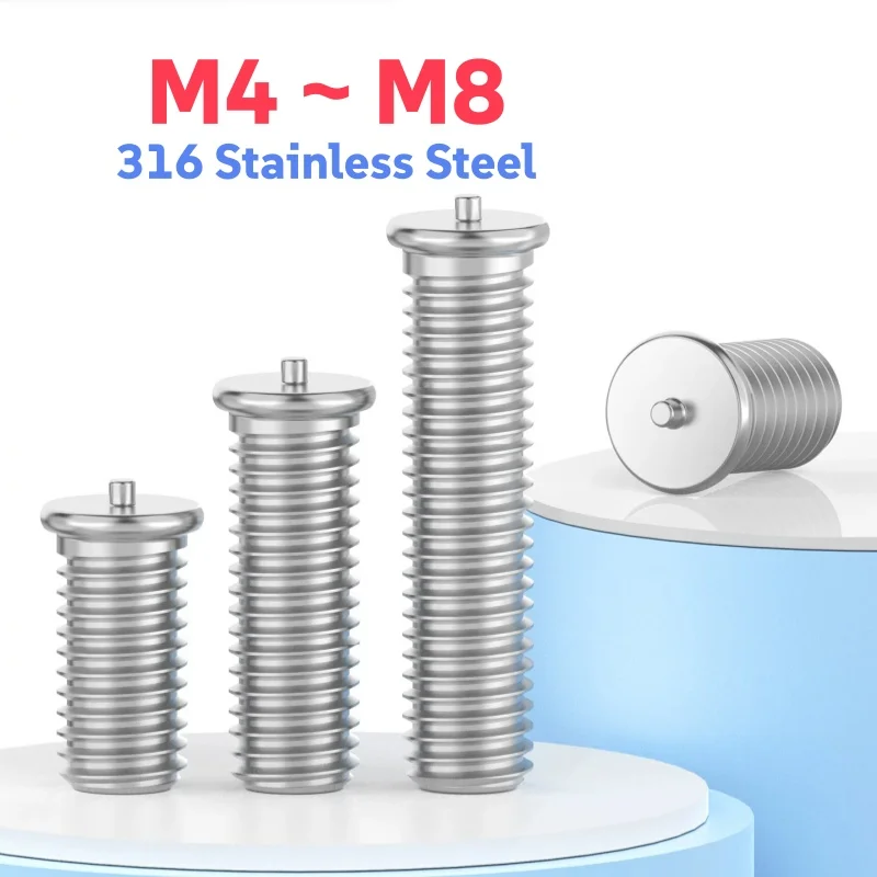 316 Stainless Steel M4 M5 M6 M8 Welding Stud Screws Spot Welding Screw For Capacitor Discharge Length 8~30mm