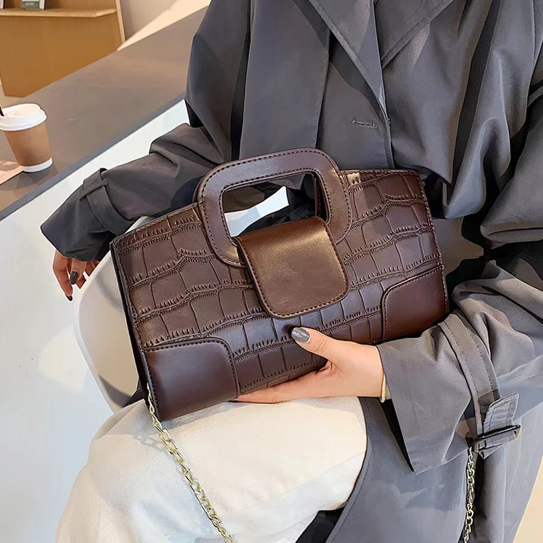

2025 new crocodile leather cross-body evening bag lady retro large capacity PU handbag chain shoulder bag elegant evening handba