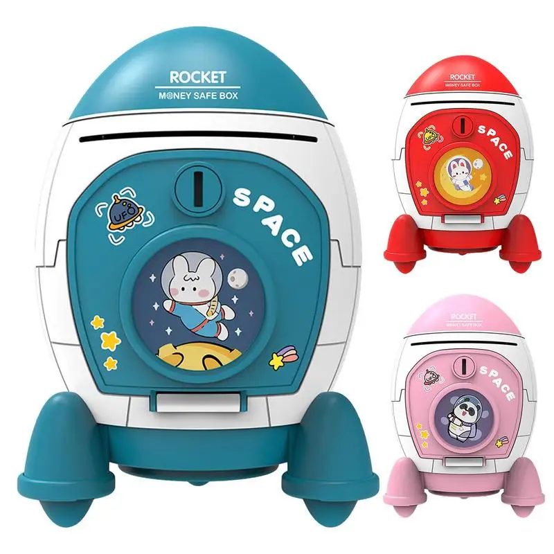 Space Piggy Bank Coin Save Jar With Big Space Rocket Shape Money Box With Key Switch Large Capacity Cabin Exquisite Stickers