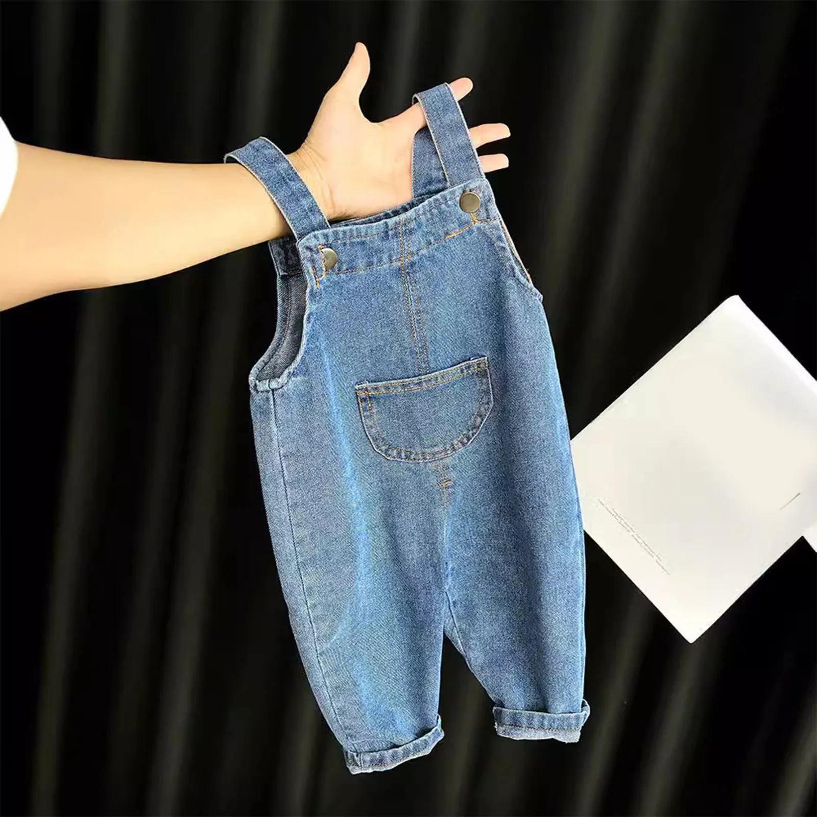 2024 New Autumn Baby Overall Boys Suspender Simple Trousers Infant Cute Solid Denim Rompers 0-3t