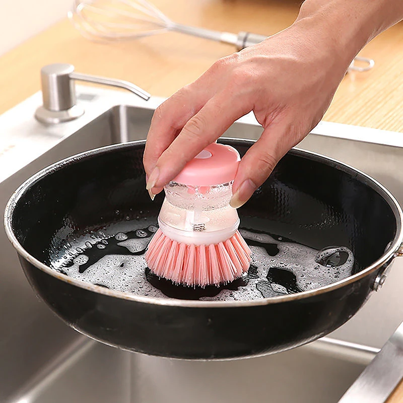 2024 New Kitchen Wash Pot Dish Brush Washing Utensils With Washing Up Liquid Soap Dispenser Household Cleaning Accessories