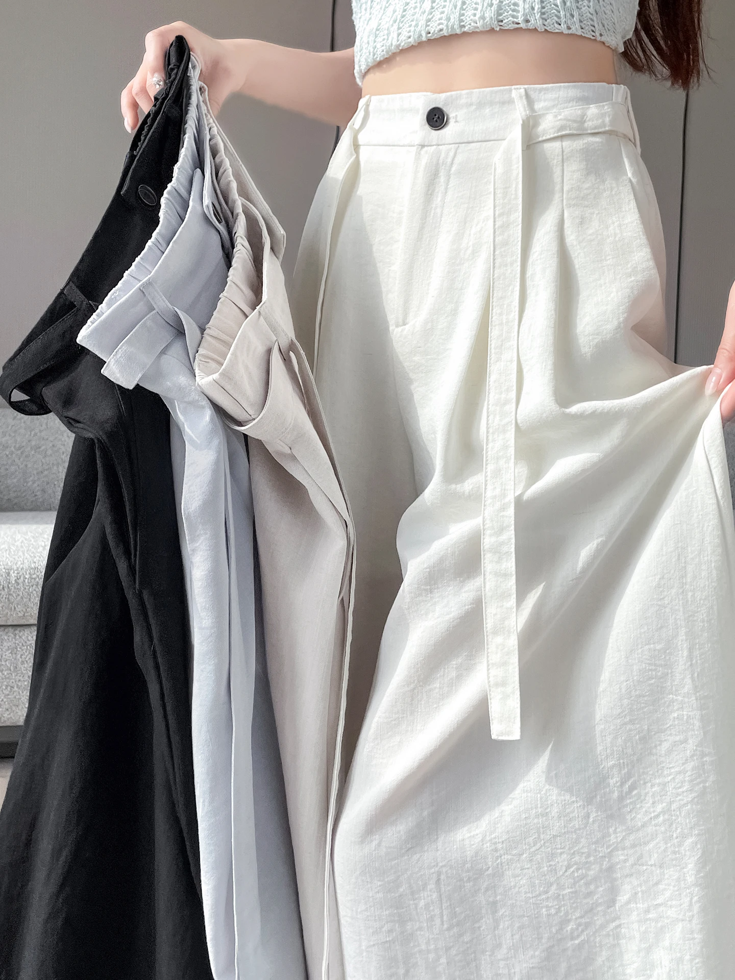 

High Waist Loose Fit Linen Pants Women's Summer Casual Wide Leg Cool Comfortable Bf Lazy Style Trousers Skirt for Ladies