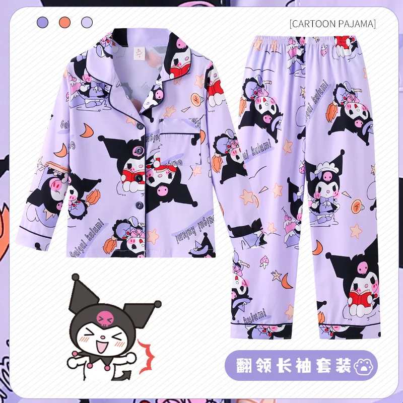 Sanrio Hello Kitty bambini pigiama vestito a maniche lunghe cartone animato Cinnamoroll Kuromi autunno Anime carino pigiameria studente abbigliamento per bambini