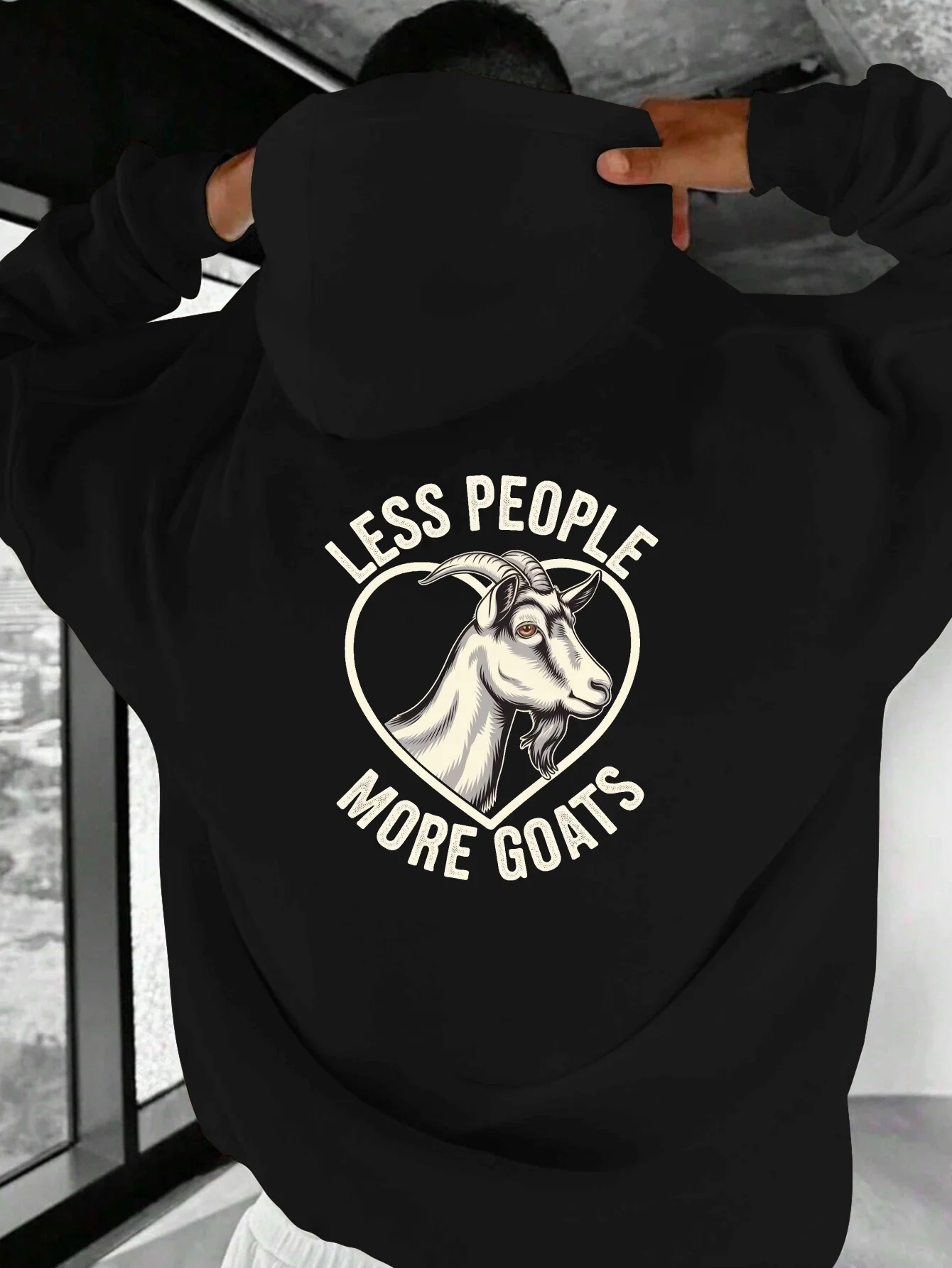 Goat Trend Fashion Print Men Hooded Sweatshirt Autumn and Winter Daily Outdoor Sports Loose All Build Leisure Warm Street Style